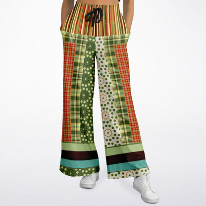 Brook with Aloes in Patchwork Eco-Poly Wide Leg Pants