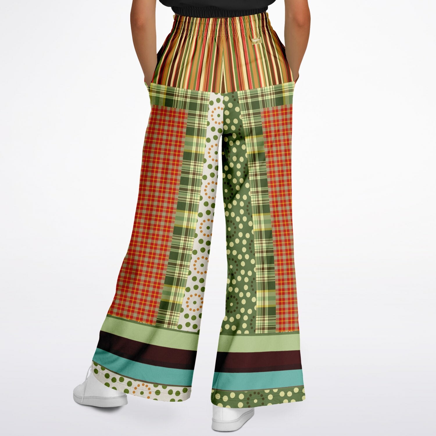 Brook with Aloes in Patchwork Eco-Poly Wide Leg Pants