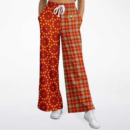 Brook with Aloes in Red Circles and Plaid Eco-Poly Wide Leg Pants