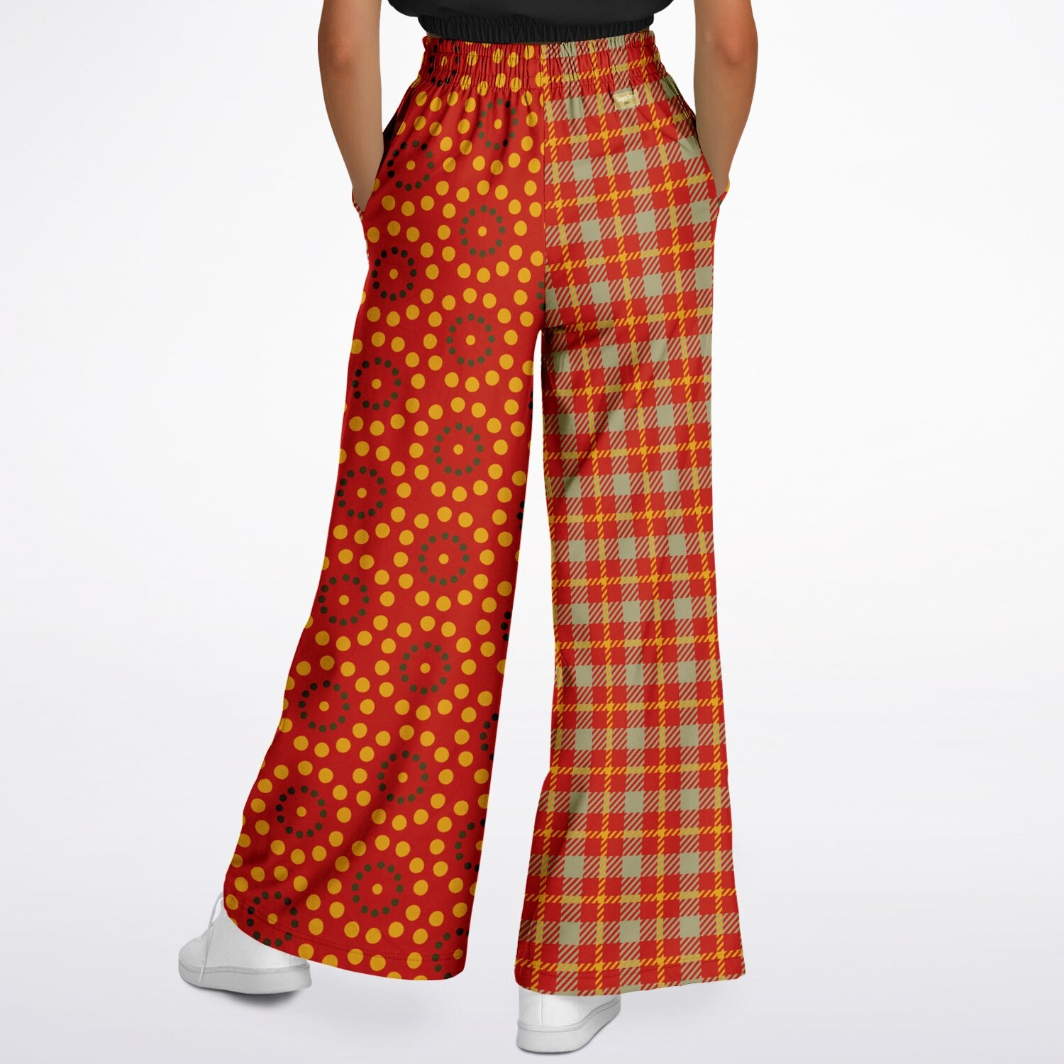 Brook with Aloes in Red Circles and Plaid Eco-Poly Wide Leg Pants