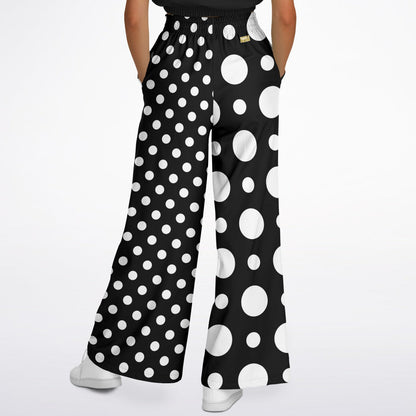 Bubbles in Black and White Eco-Poly Wide Leg Pants