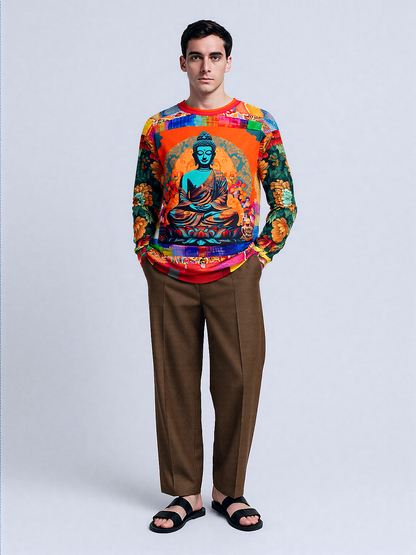 Buddha Nested in Flowers Patchwork Print Unisex Sweatshirt (Gold Label)