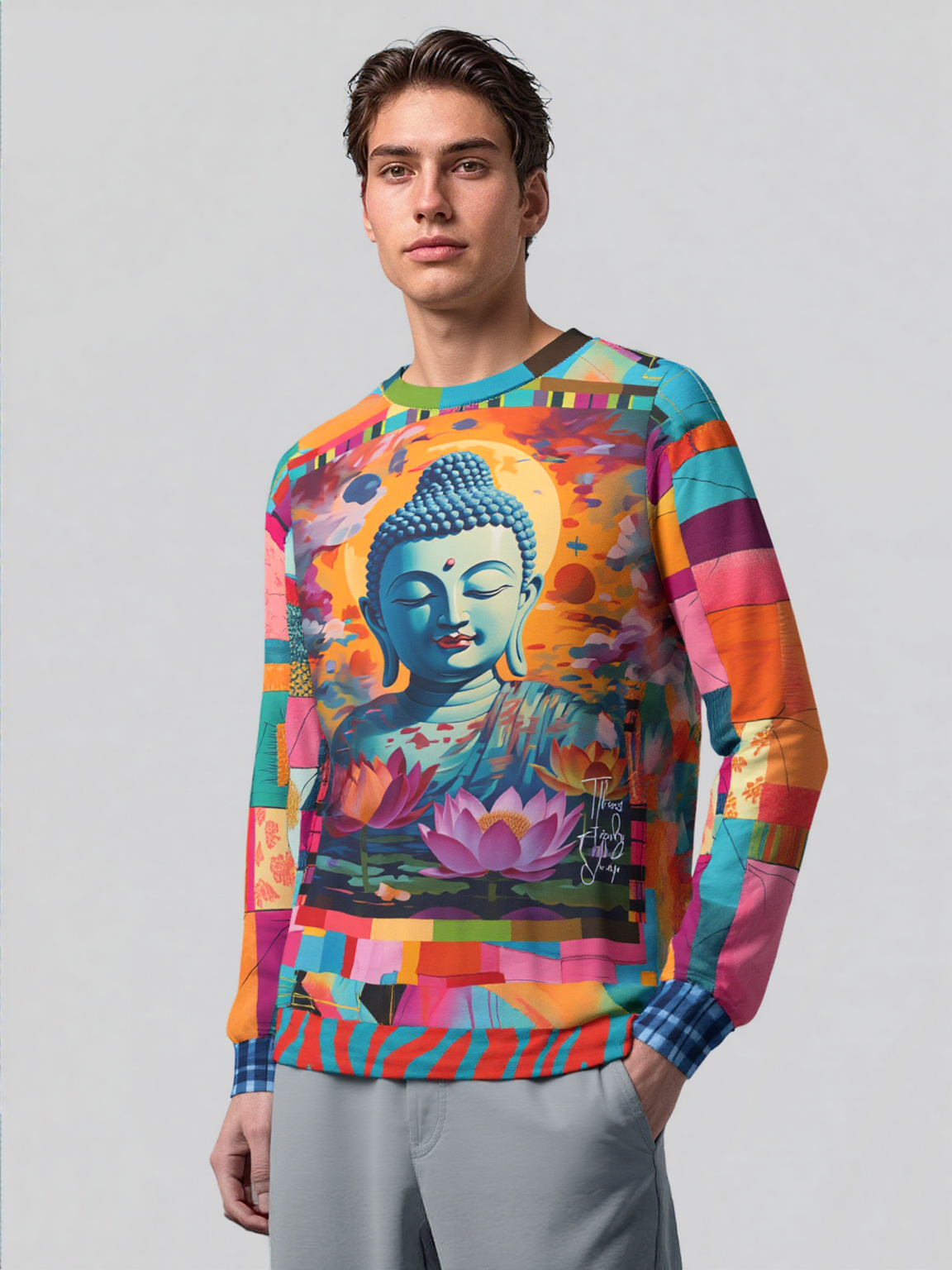 Buddha in Sun Salutation Lotus Floral Unisex Sweatshirt (Gold Label)