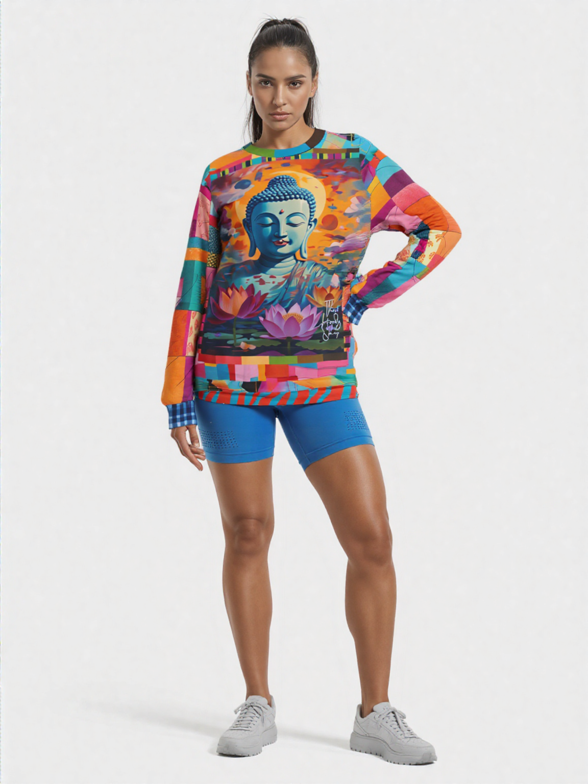 Buddha in Sun Salutation Lotus Floral Unisex Sweatshirt (Gold Label)