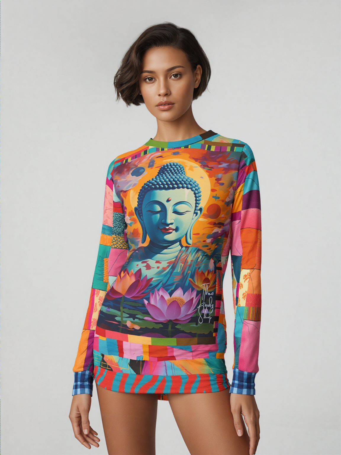 Buddha in Sun Salutation Lotus Floral Unisex Sweatshirt (Gold Label)
