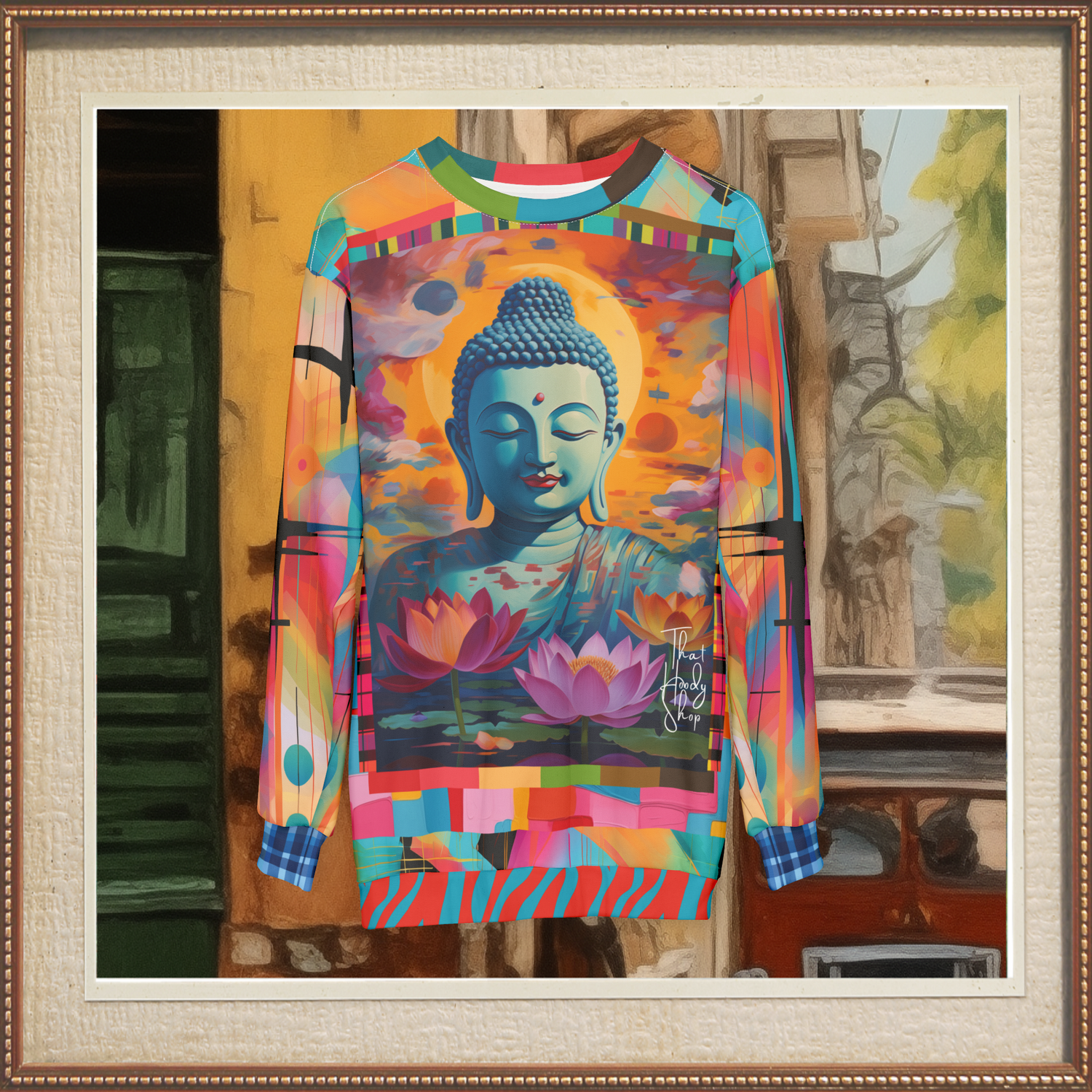 Buddha in Sun Salutation Lotus Floral Unisex Sweatshirt (Gold Label)