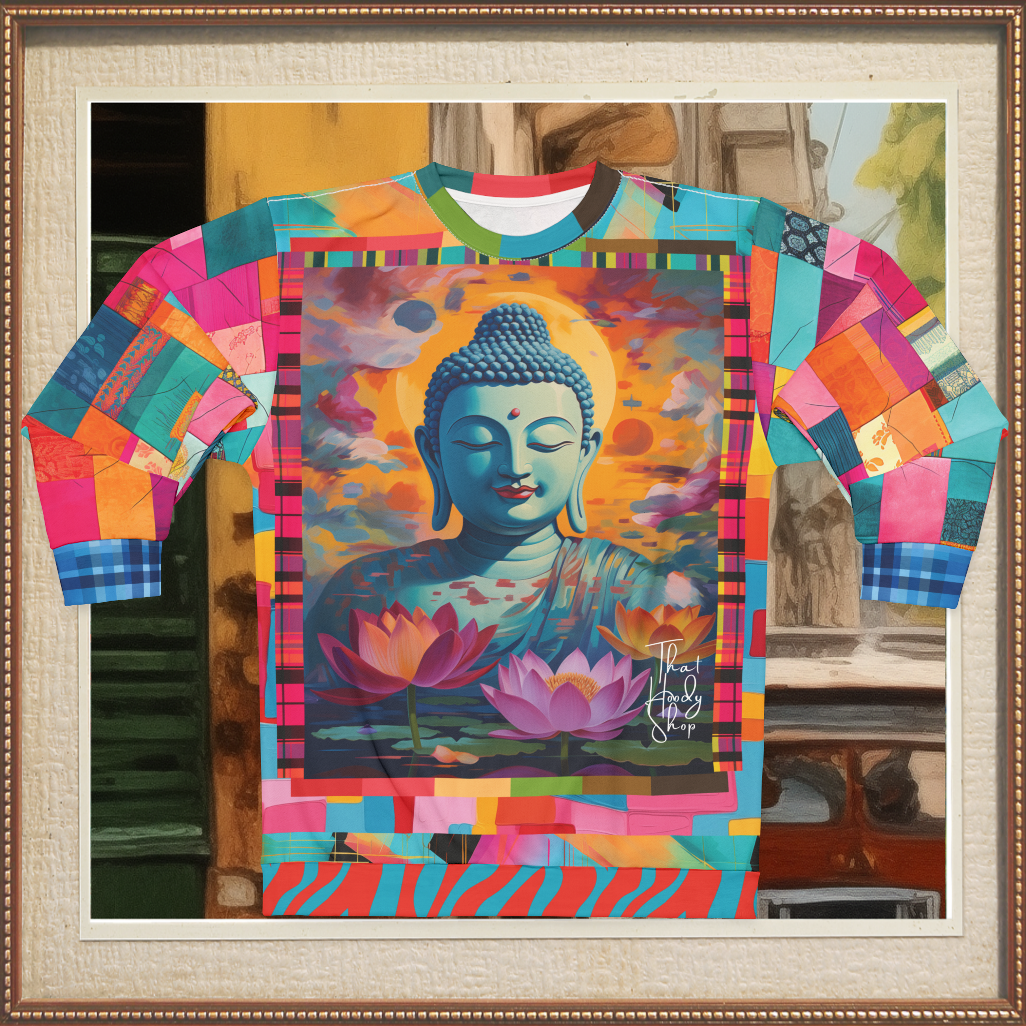 Buddha in Sun Salutation Lotus Floral Unisex Sweatshirt (Gold Label)