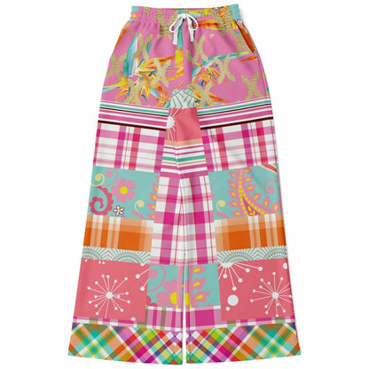 Pink Calypso Floral Patchwork Eco-Poly Wide Leg Pants