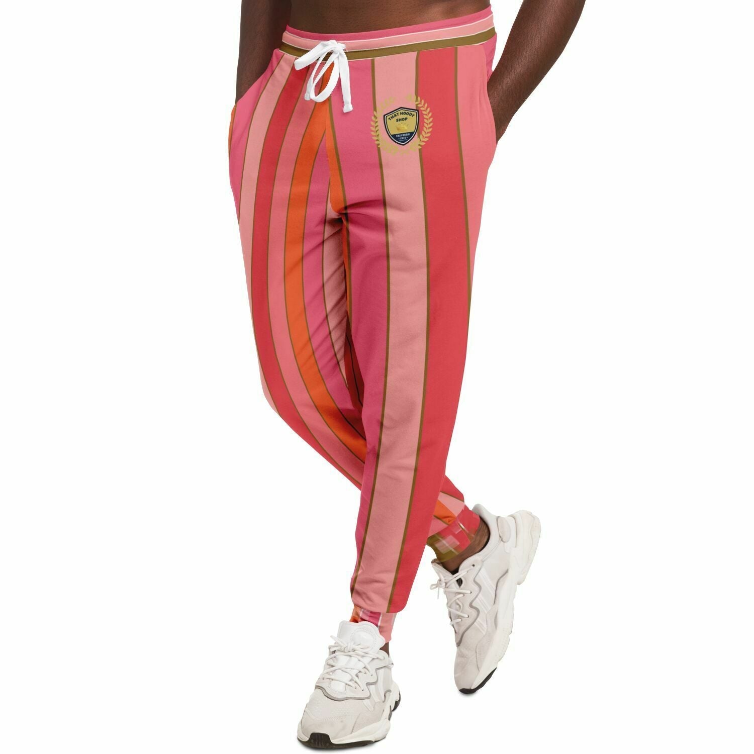 Coral Lipstick Rugby Stripe Eco-Poly Unisex Joggers