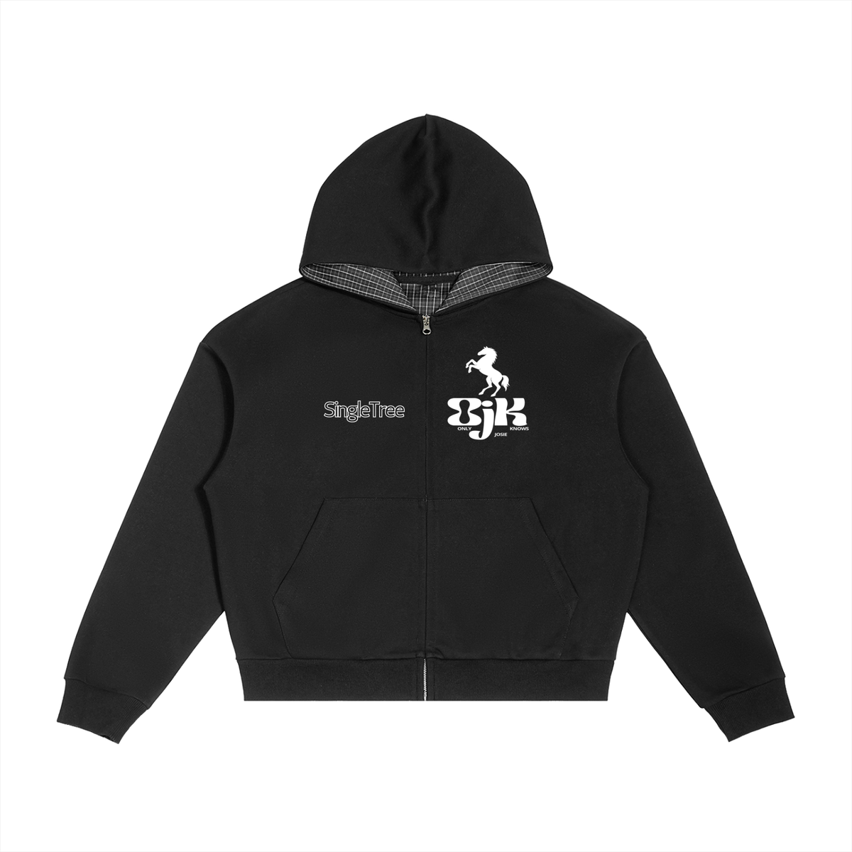 Spoiled &amp;  Entitled™ + STL Contrast Plaid Boxy Zip Hoodie