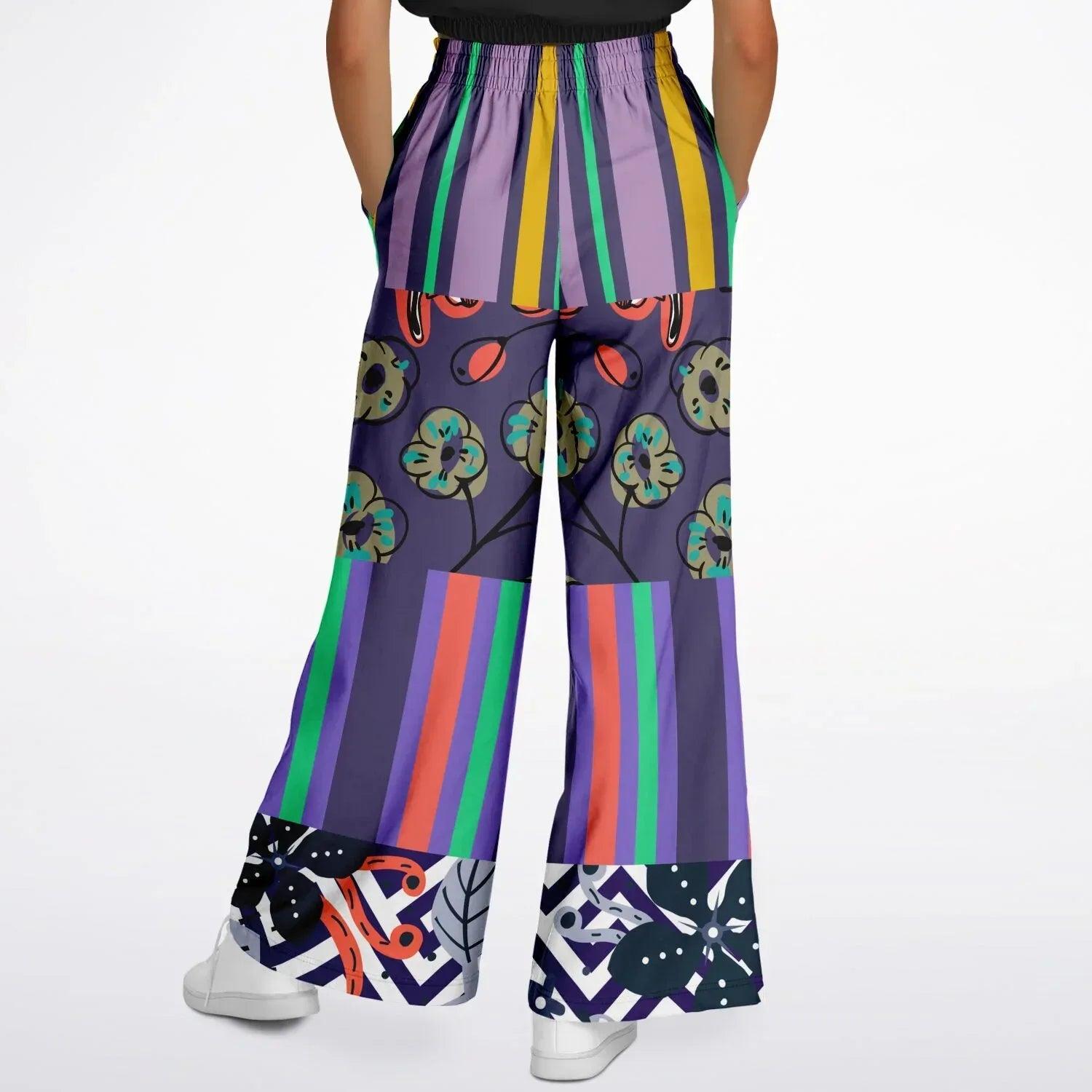 Purple Flurry Floral Stripe Eco-Poly Wide Leg Pants
