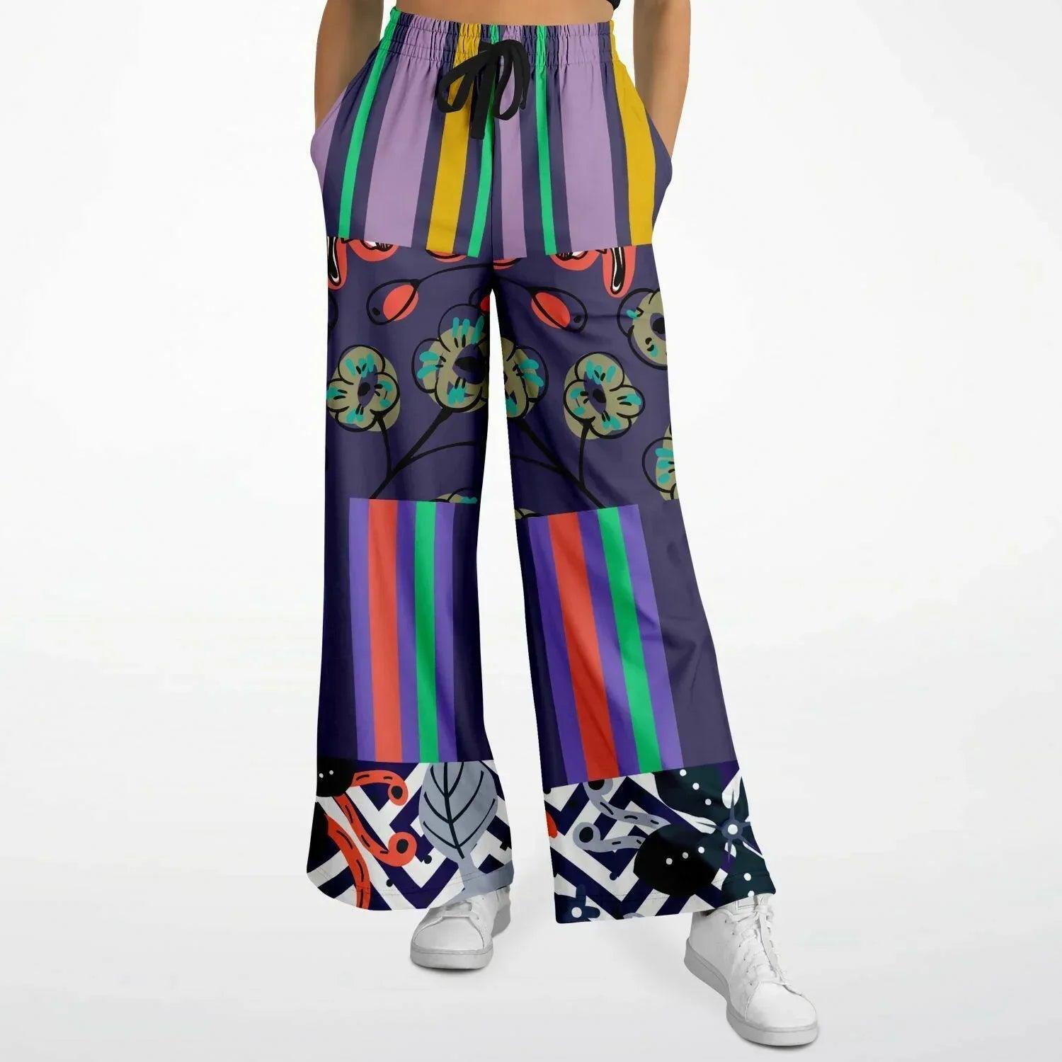 Purple Flurry Floral Stripe Eco-Poly Wide Leg Pants