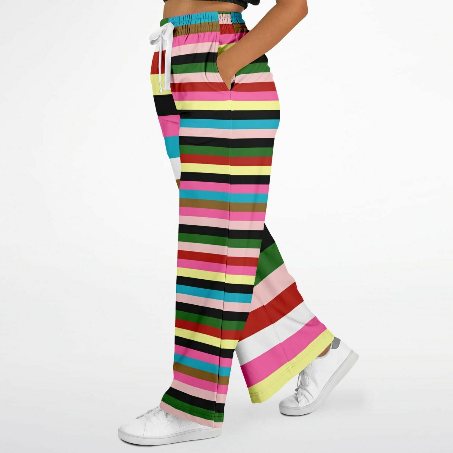 Rainbow Rugby Stripe Eco-Poly Wide Leg Pants Subliminator