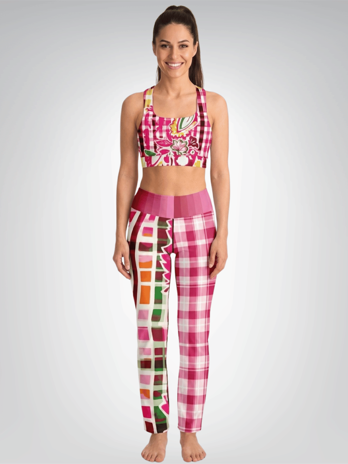 Cabbage Rose Plaid Padded Sports Bra