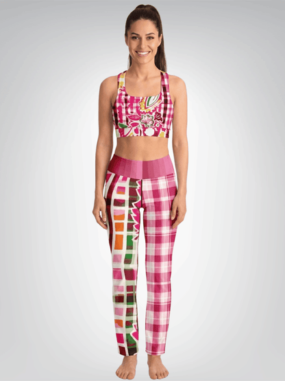 Cabbage Rose Plaid Padded Sports Bra