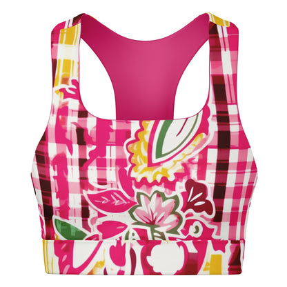 Cabbage Rose Plaid Padded Sports Bra