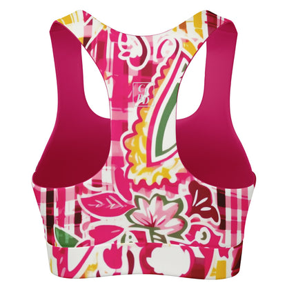Cabbage Rose Plaid Padded Sports Bra