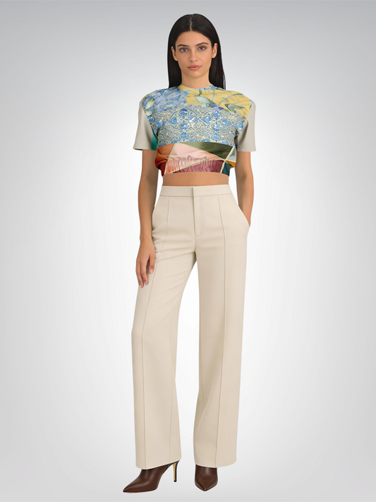 Calico Esplanade Eco-Poly Short Sleeve Cropped Pullover