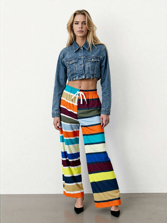 California Beach Girl Rugby Stripe Eco-Poly Wide Leg Pants