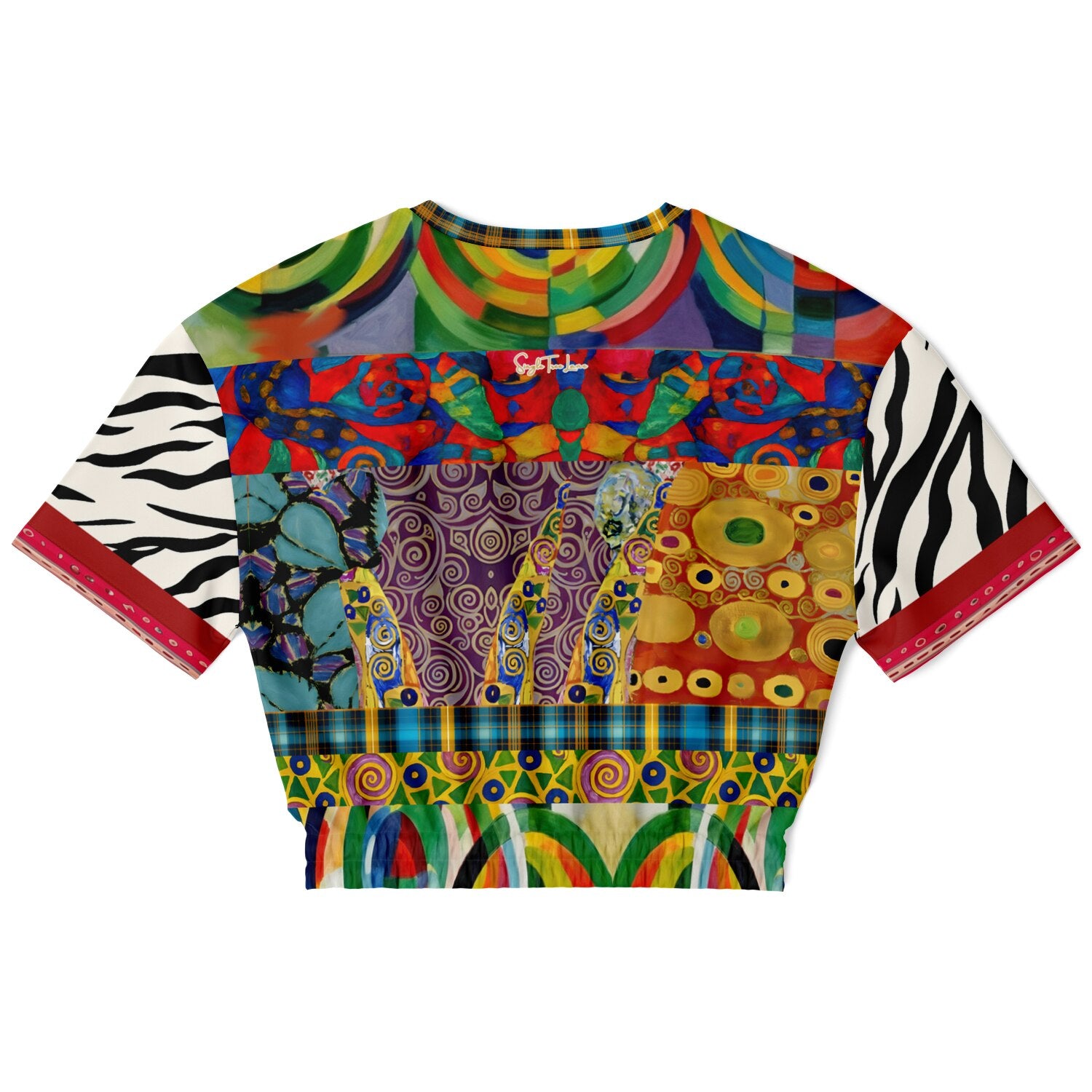 Call Me Fritza Art Deco Print Eco-Poly Short Sleeve Cropped Pullover