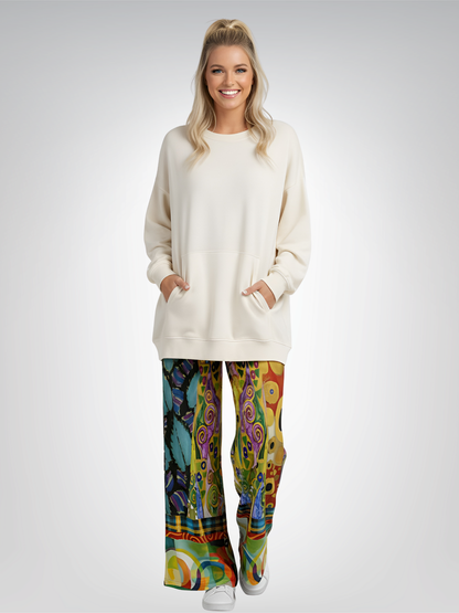 Call Me Fritza Art Deco Print Eco-Poly Wide Leg Pants