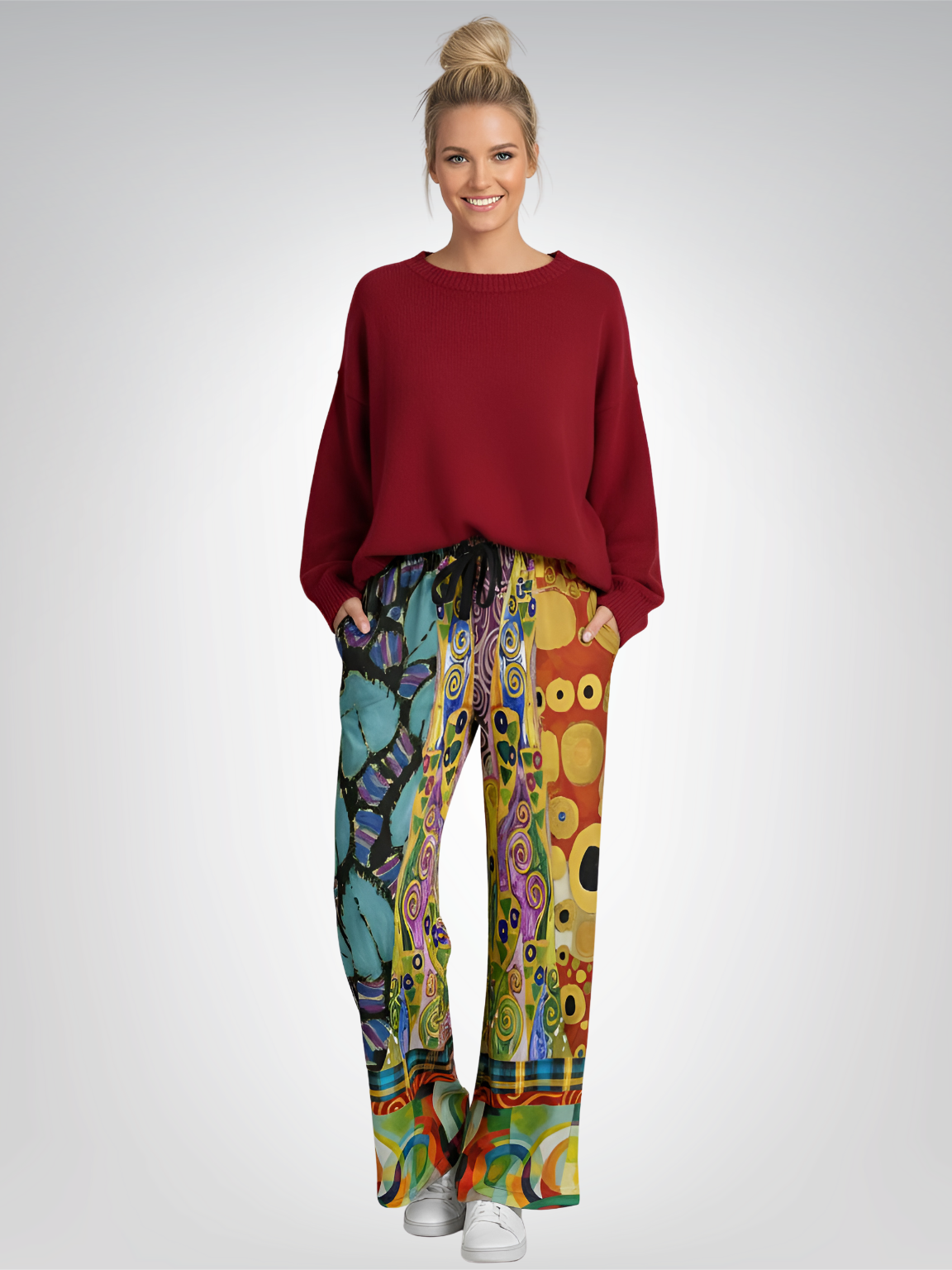 Call Me Fritza Art Deco Print Eco-Poly Wide Leg Pants