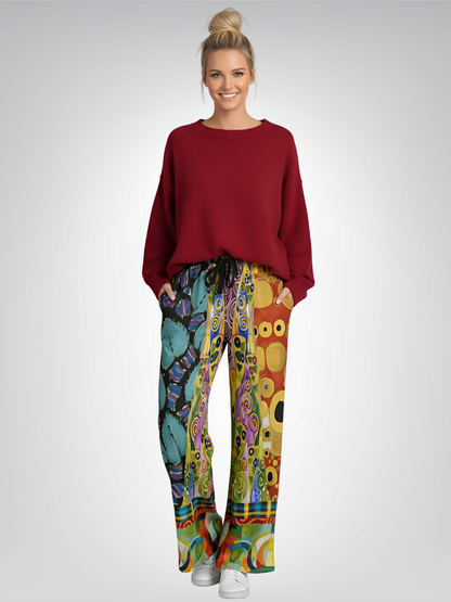 Call Me Fritza Art Deco Print Eco-Poly Wide Leg Pants