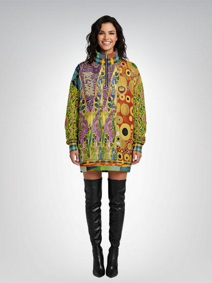 Call Me Fritza Art Deco Print Heavyweight Oversized Quarter Zip Sweatshirt