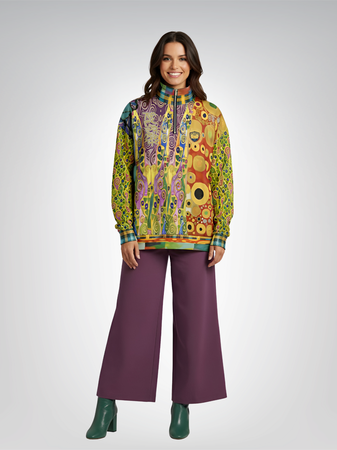 Call Me Fritza Art Deco Print Heavyweight Oversized Quarter Zip Sweatshirt