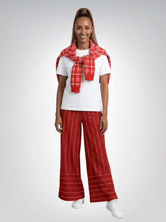 Pinstripes in Tomato and White Eco-Poly Wide Leg Pants