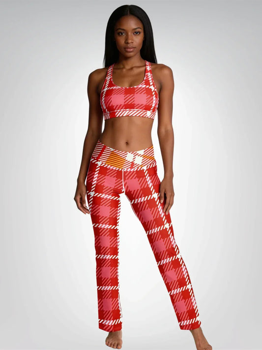 Candy Cane Tastes Good Tartan Plaid Flare Leggings