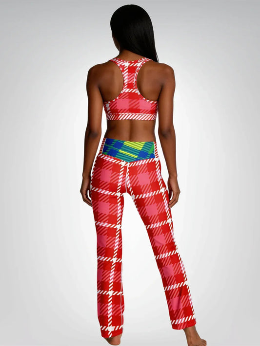 Candy Cane Tastes Good Tartan Plaid Flare Leggings
