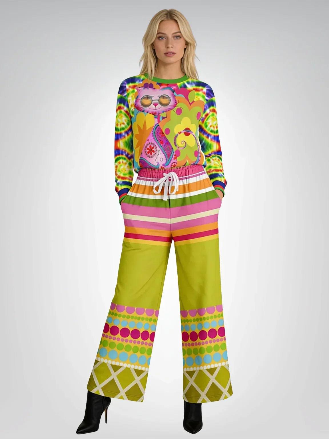 Hello Janis! Groove Stripe Eco-Poly Wide Leg Pants