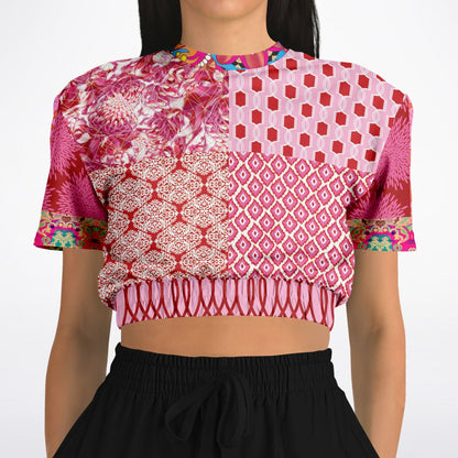 Gypsy Beat Pink Patchwork Eco-Poly Short Sleeve Cropped Pullover
