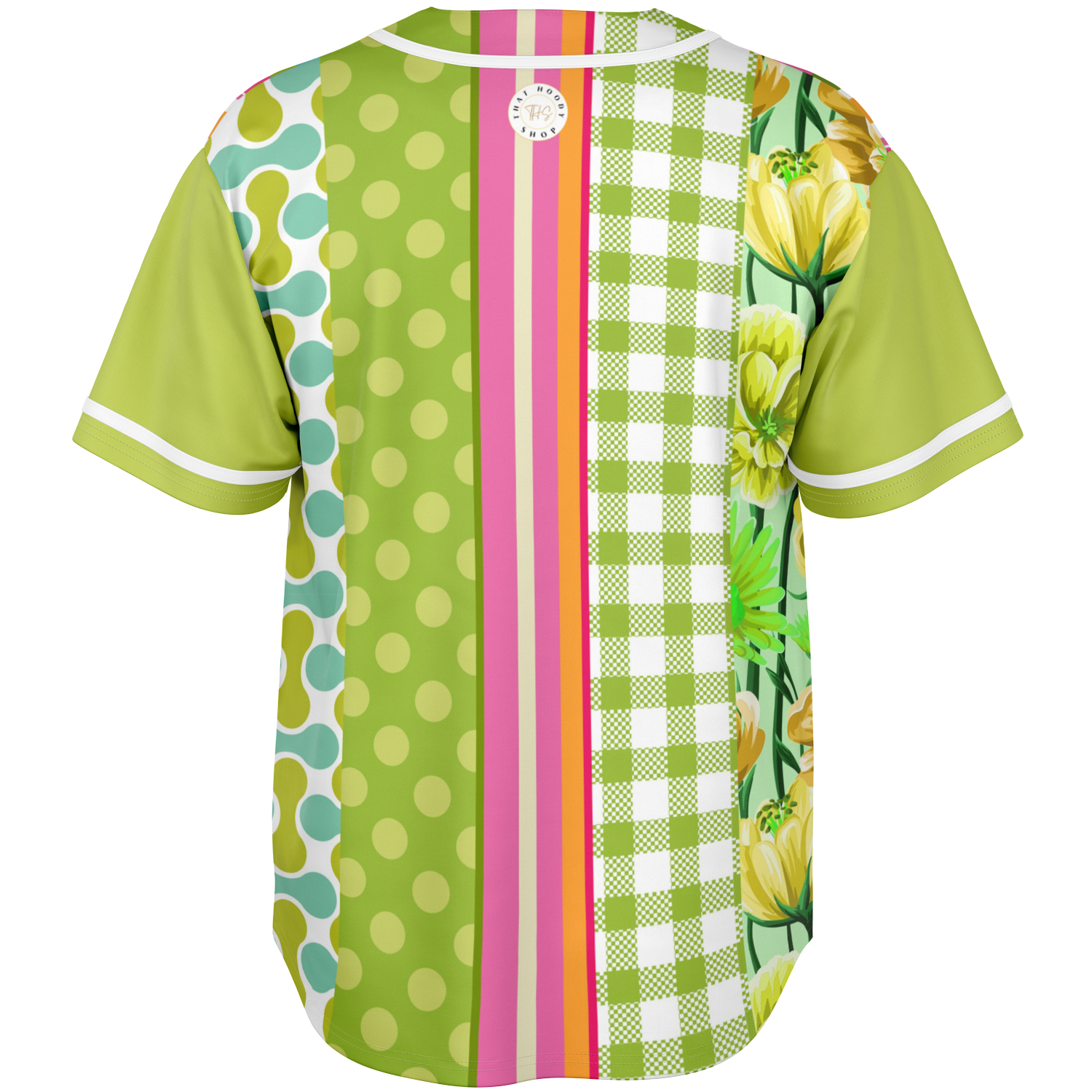 Green Anjou Pear Striped Patchwork Short Sleeve Eco-Poly Baseball Jersey
