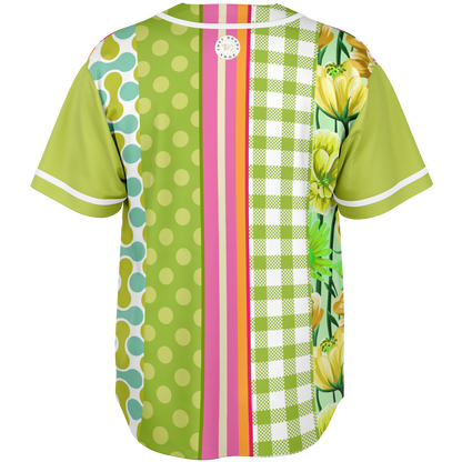 Green Anjou Pear Striped Patchwork Short Sleeve Eco-Poly Baseball Jersey