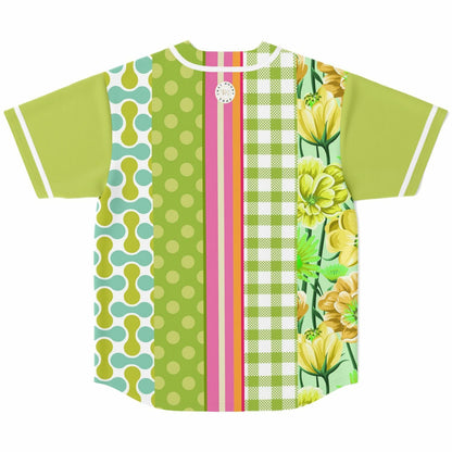 Green Anjou Pear Striped Patchwork Short Sleeve Eco-Poly Baseball Jersey