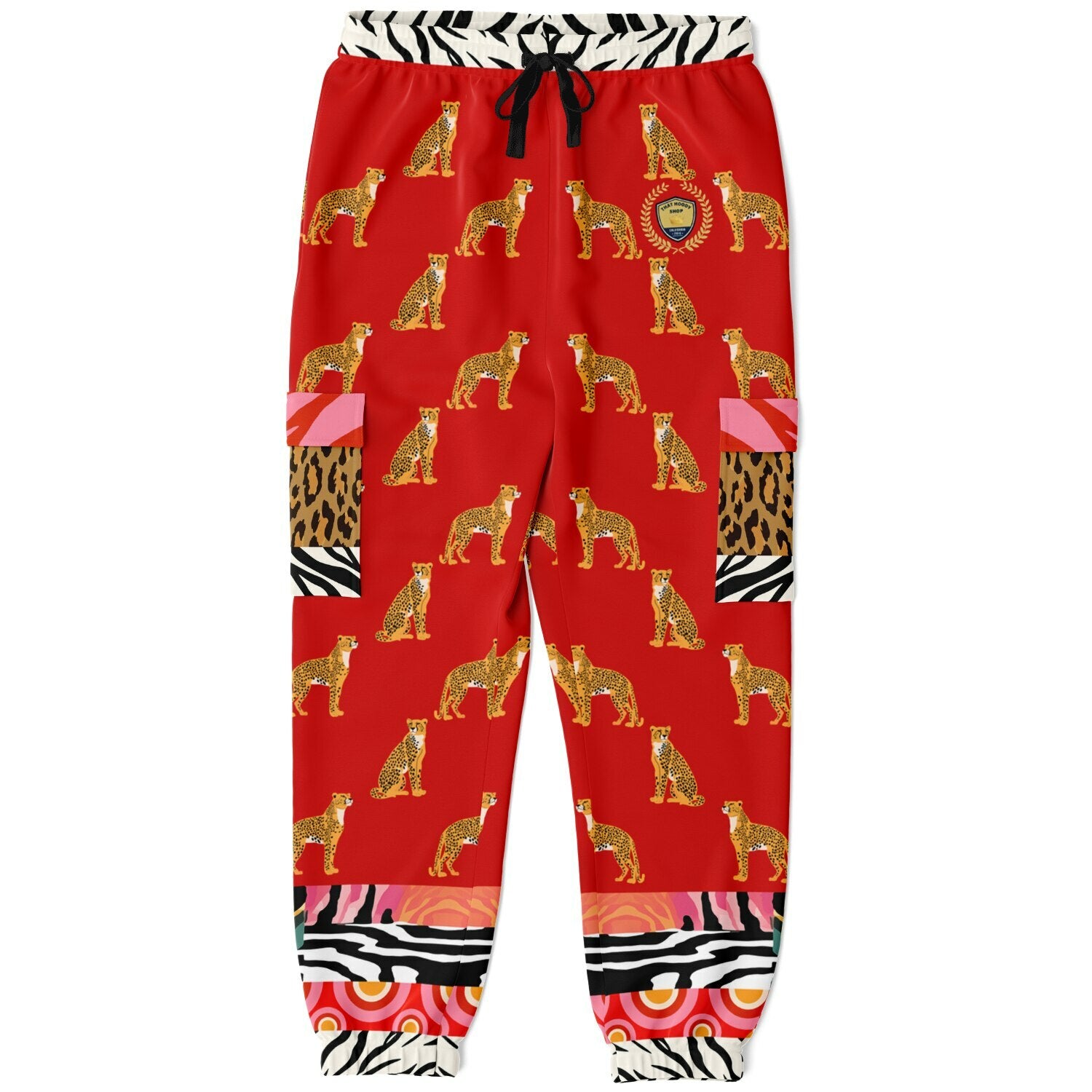 Cheetah in Pink Zebra Stripes Revisited Eco-Poly Unisex Cargo Joggers