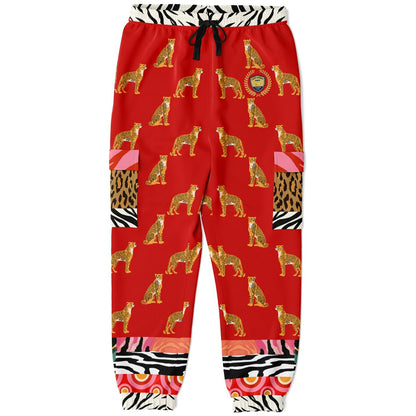 Cheetah in Pink Zebra Stripes Revisited Eco-Poly Unisex Cargo Joggers