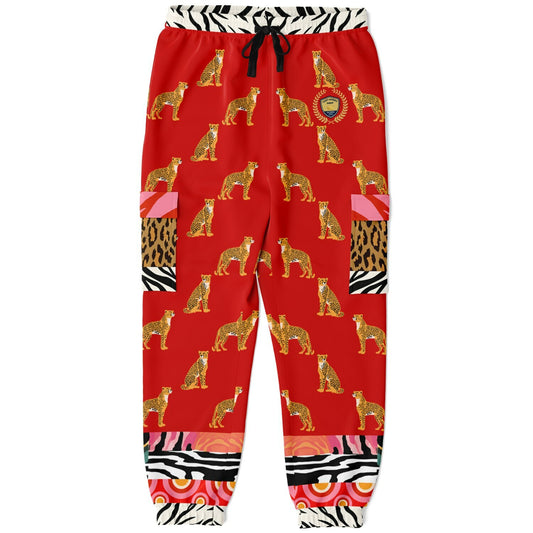 Cheetah in Pink Zebra Stripes Revisited Eco-Poly Unisex Cargo Joggers