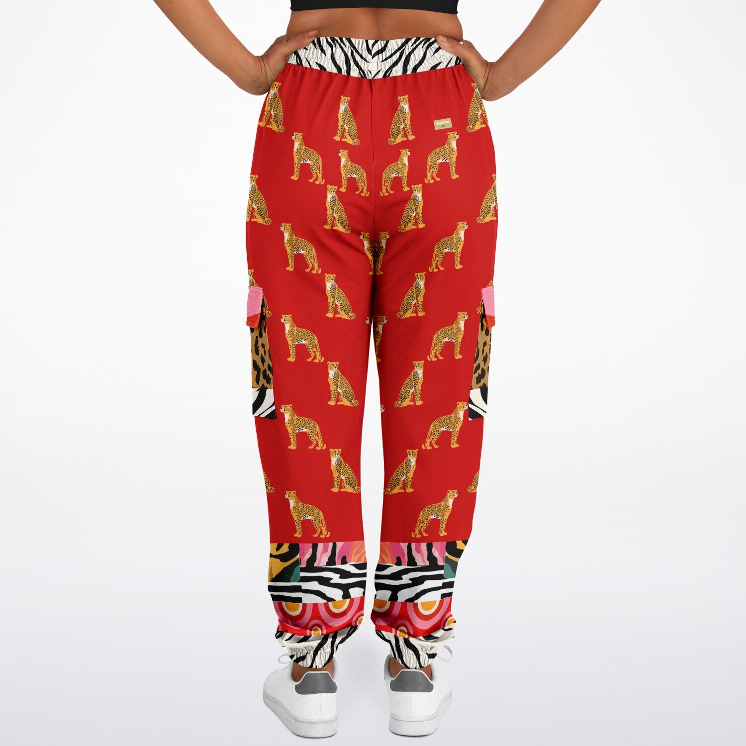 Cheetah in Pink Zebra Stripes Revisited Eco-Poly Unisex Cargo Joggers