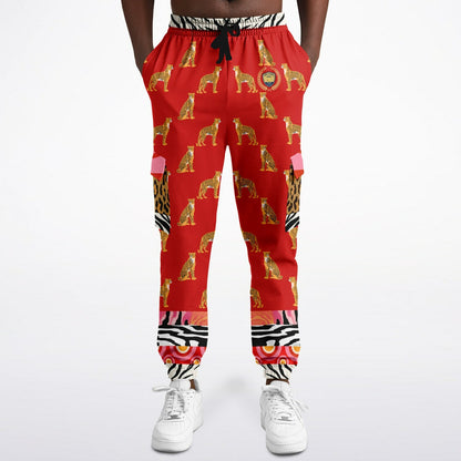 Cheetah in Pink Zebra Stripes Revisited Eco-Poly Unisex Cargo Joggers