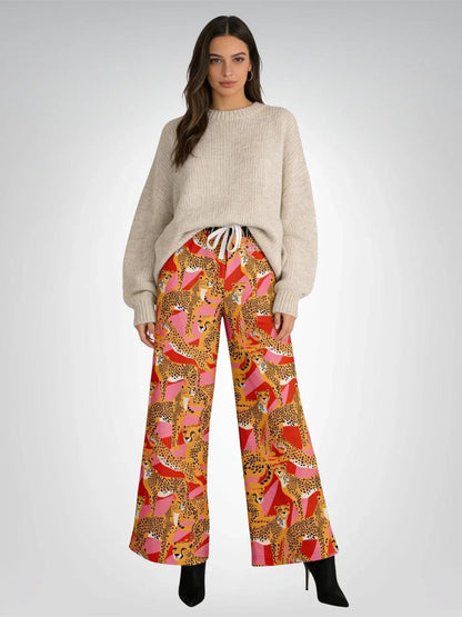 Cheetah in Pink Tiger Stripes Eco-Poly Wide Leg Pants