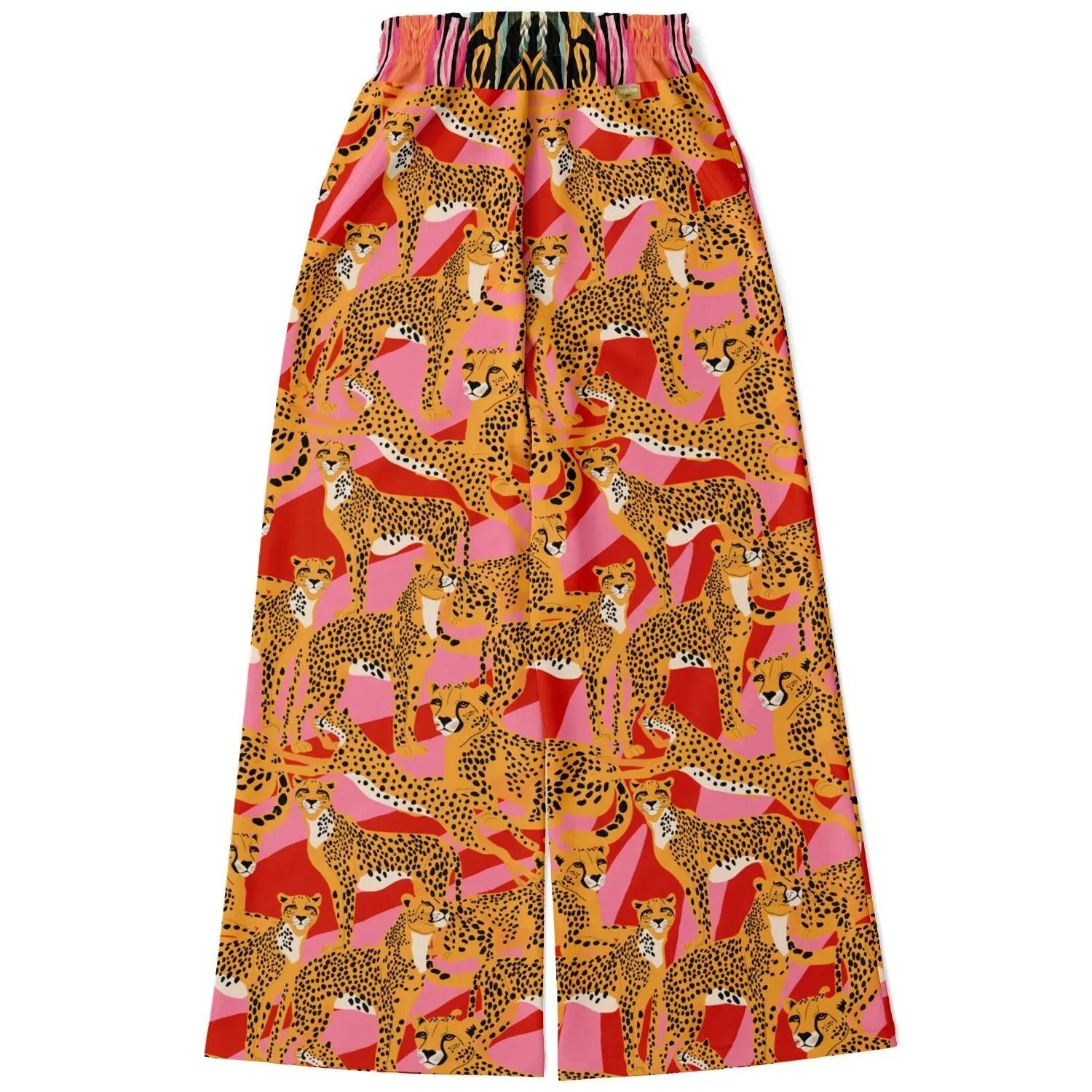 Cheetah in Pink Tiger Stripes Eco-Poly Wide Leg Pants