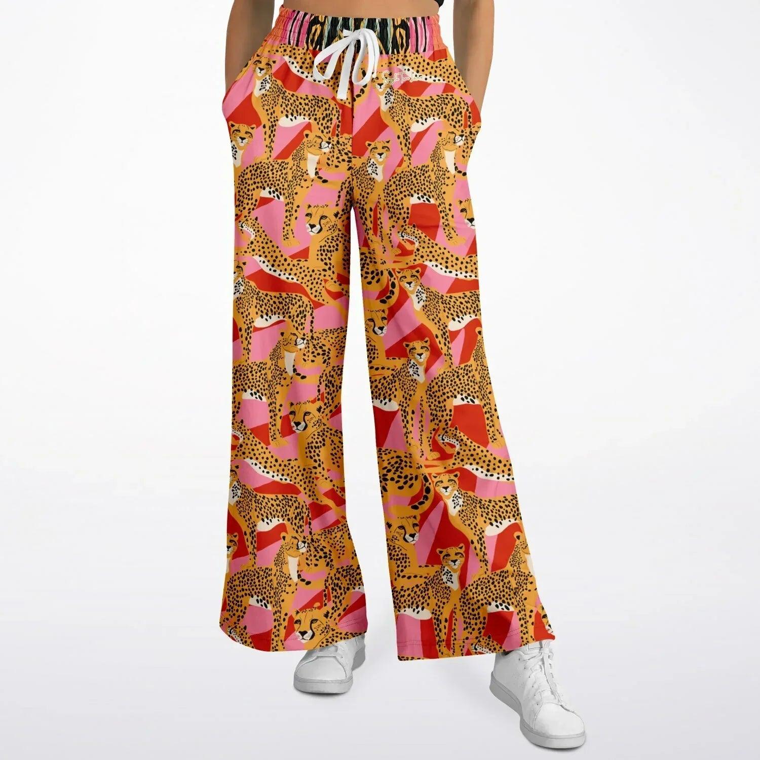 Cheetah in Pink Tiger Stripes Eco-Poly Wide Leg Pants