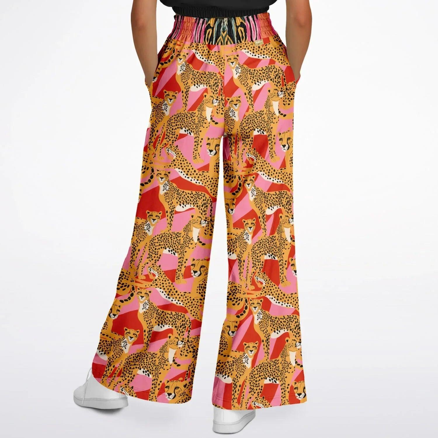 Cheetah in Pink Tiger Stripes Eco-Poly Wide Leg Pants