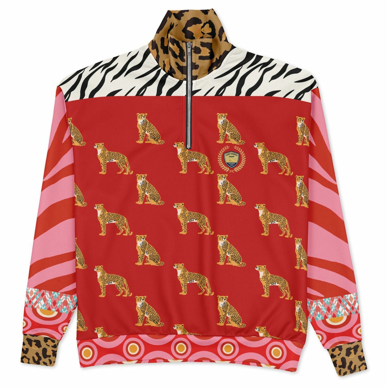 Cheetah in Pink Zebra Stripes Heavyweight Quarter Zip Unisex Pullover