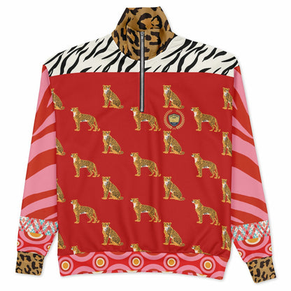 Cheetah in Pink Zebra Stripes Heavyweight Quarter Zip Unisex Pullover