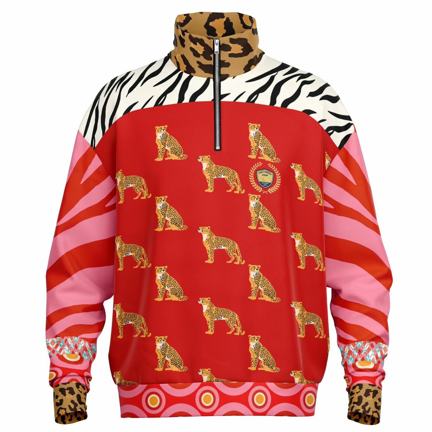 Cheetah in Pink Zebra Stripes Heavyweight Quarter Zip Unisex Pullover