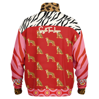 Cheetah in Pink Zebra Stripes Heavyweight Quarter Zip Unisex Pullover